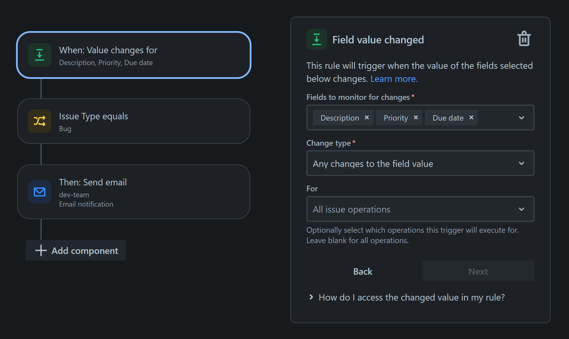 Field value changed setting