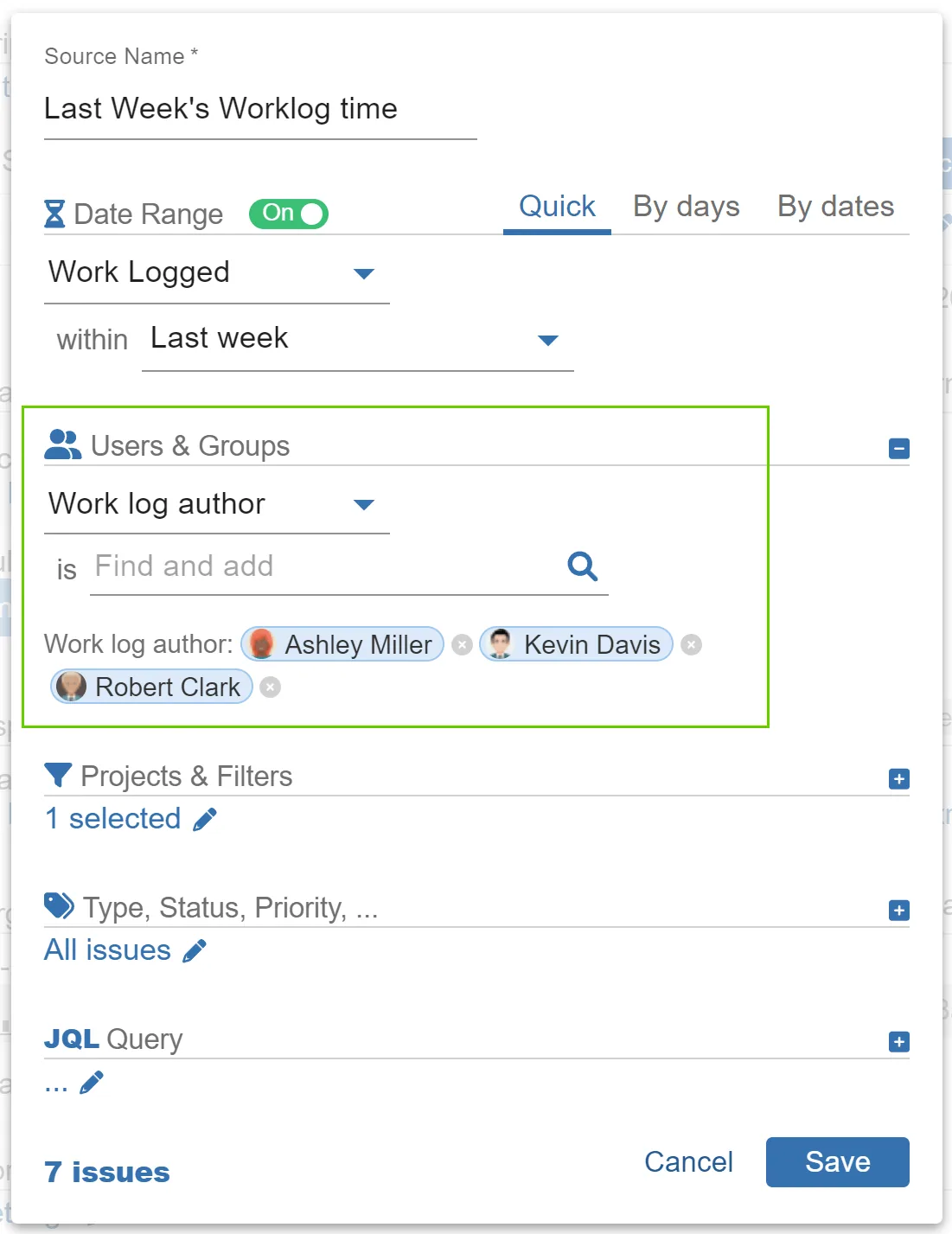 Work log author data spurce