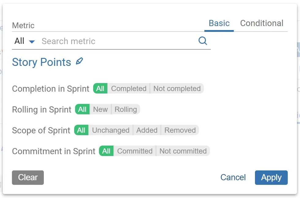 Story points filters