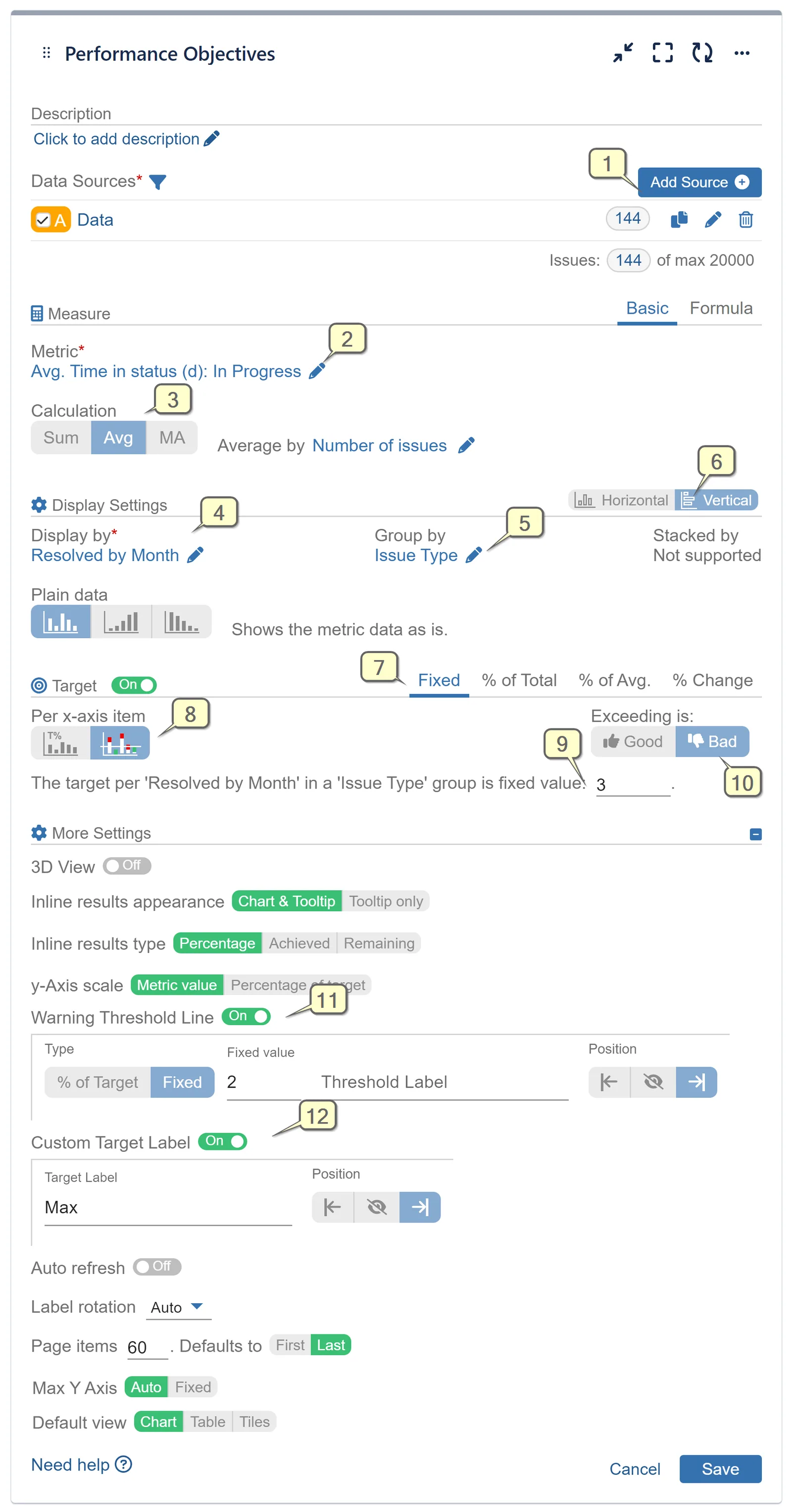 Cycle Time report configuration screen