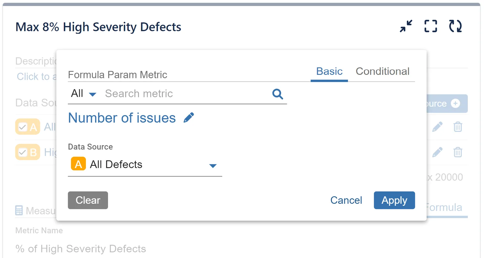Formula metric settings param 1