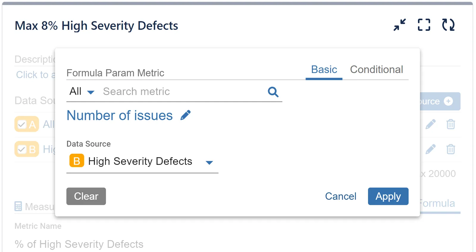 Formula metric settings param 2