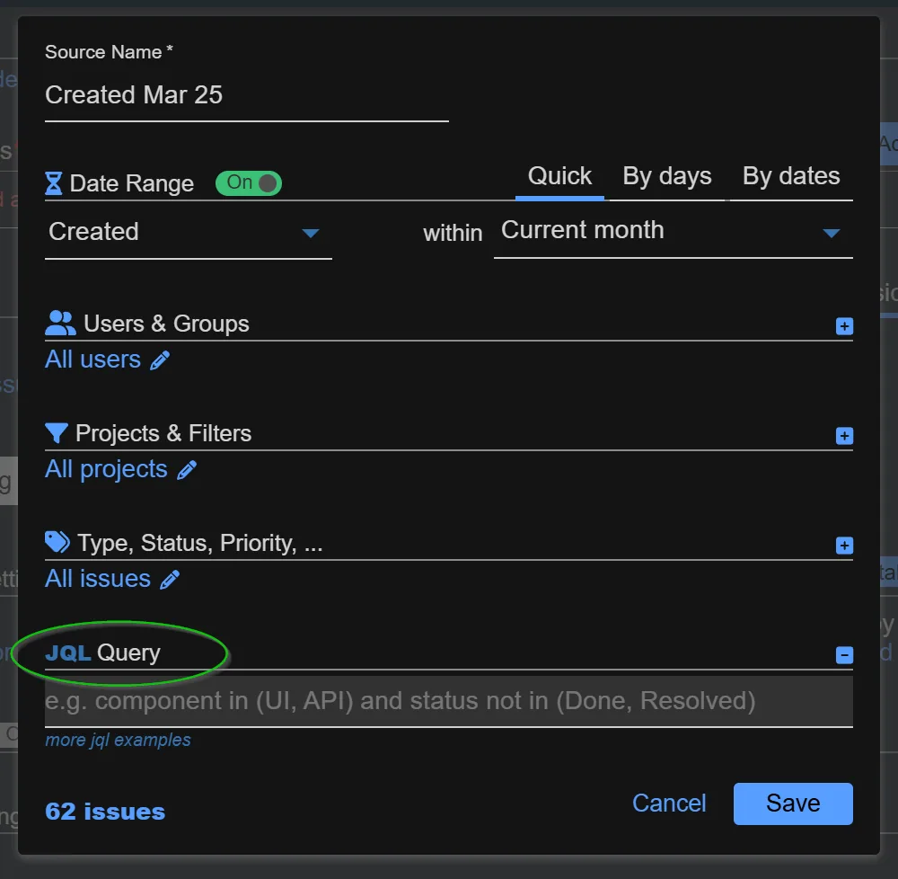 JQL search field