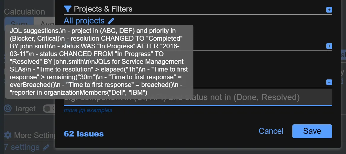 JQL examples queries