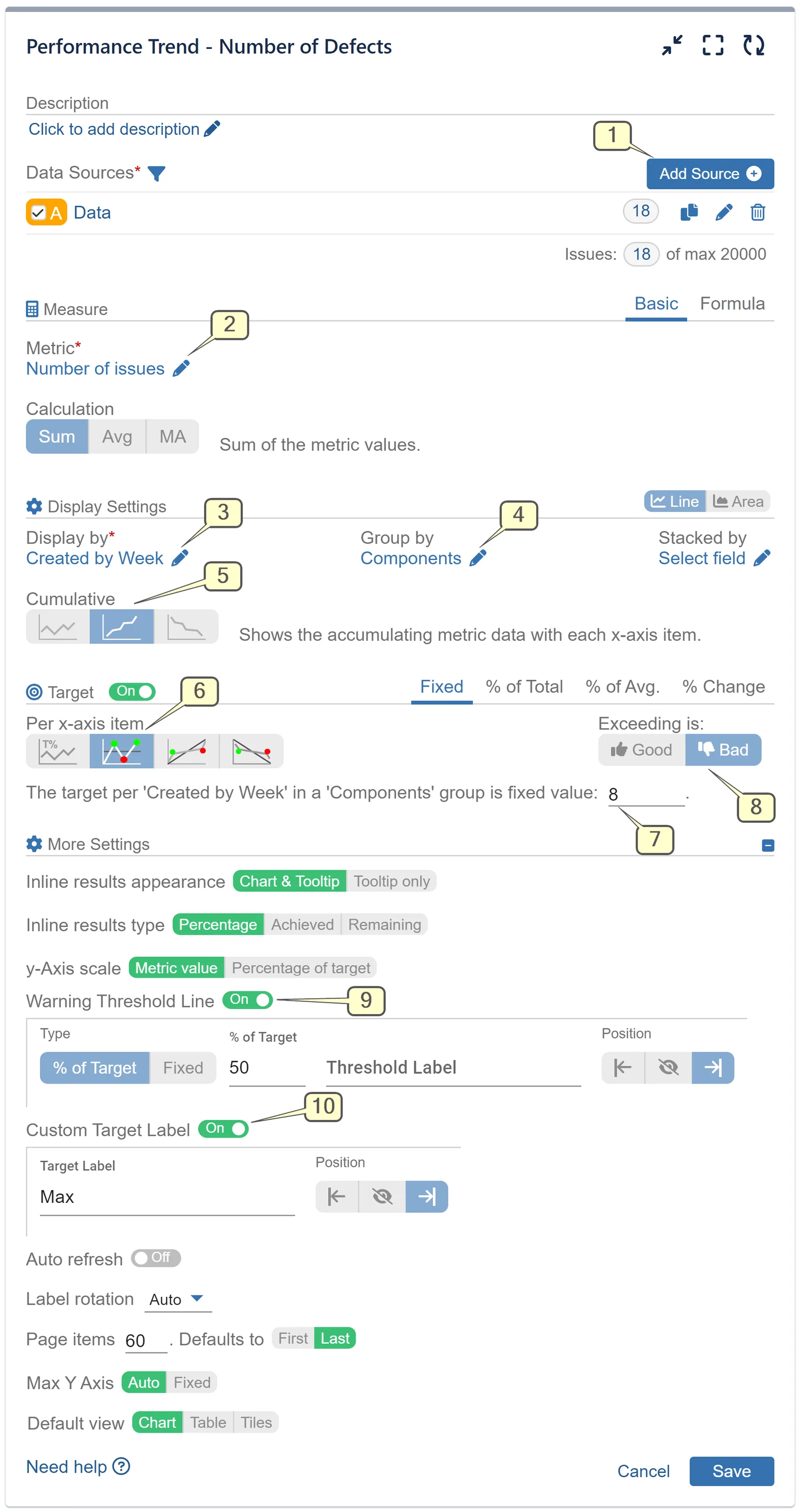 Number of Defects report for Jira settings