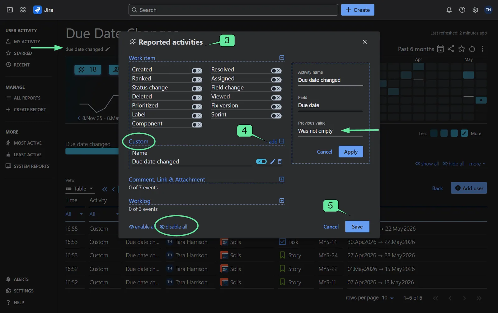 User Activity Timeline app interface - How to add Custom activity to track Date field changes in Jira