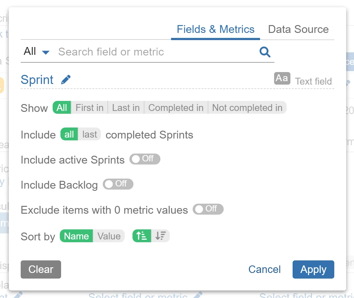 Sprint metric settings