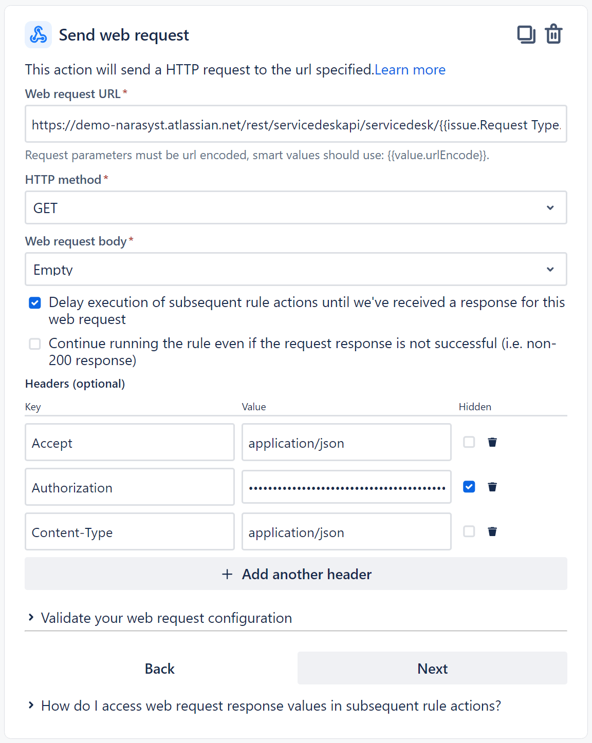 web request screen in Jira