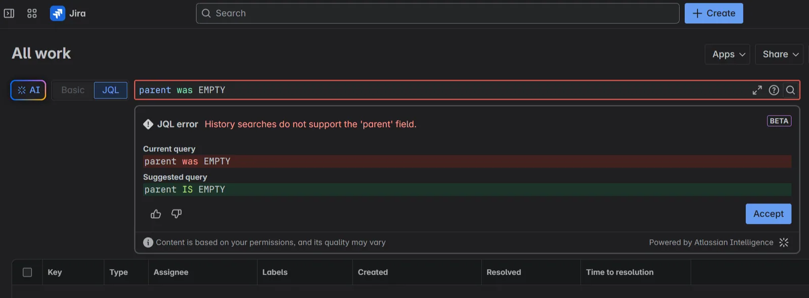 JQL error - Jira Historical Changes