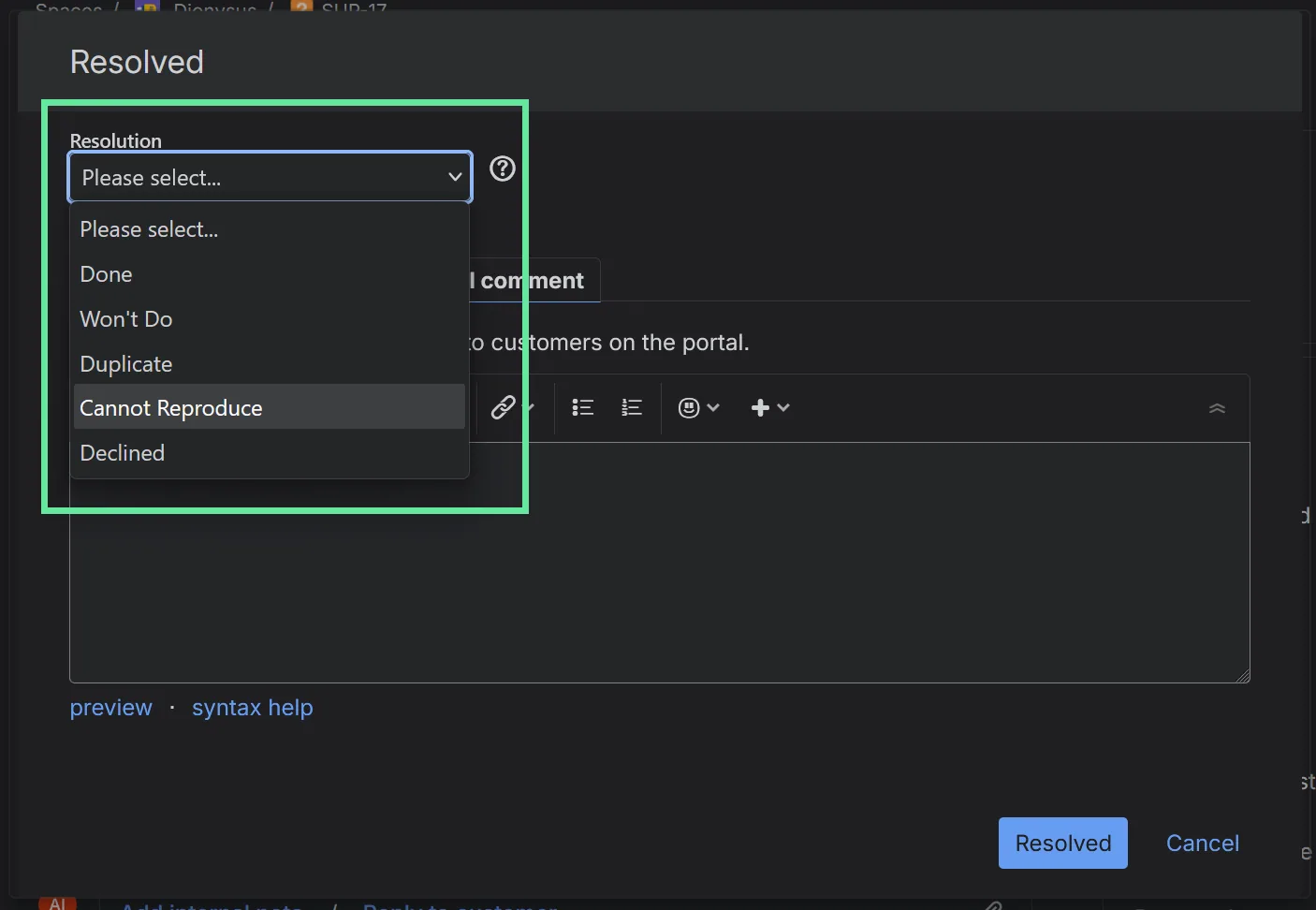 Select Resolution Type in Resolution screen