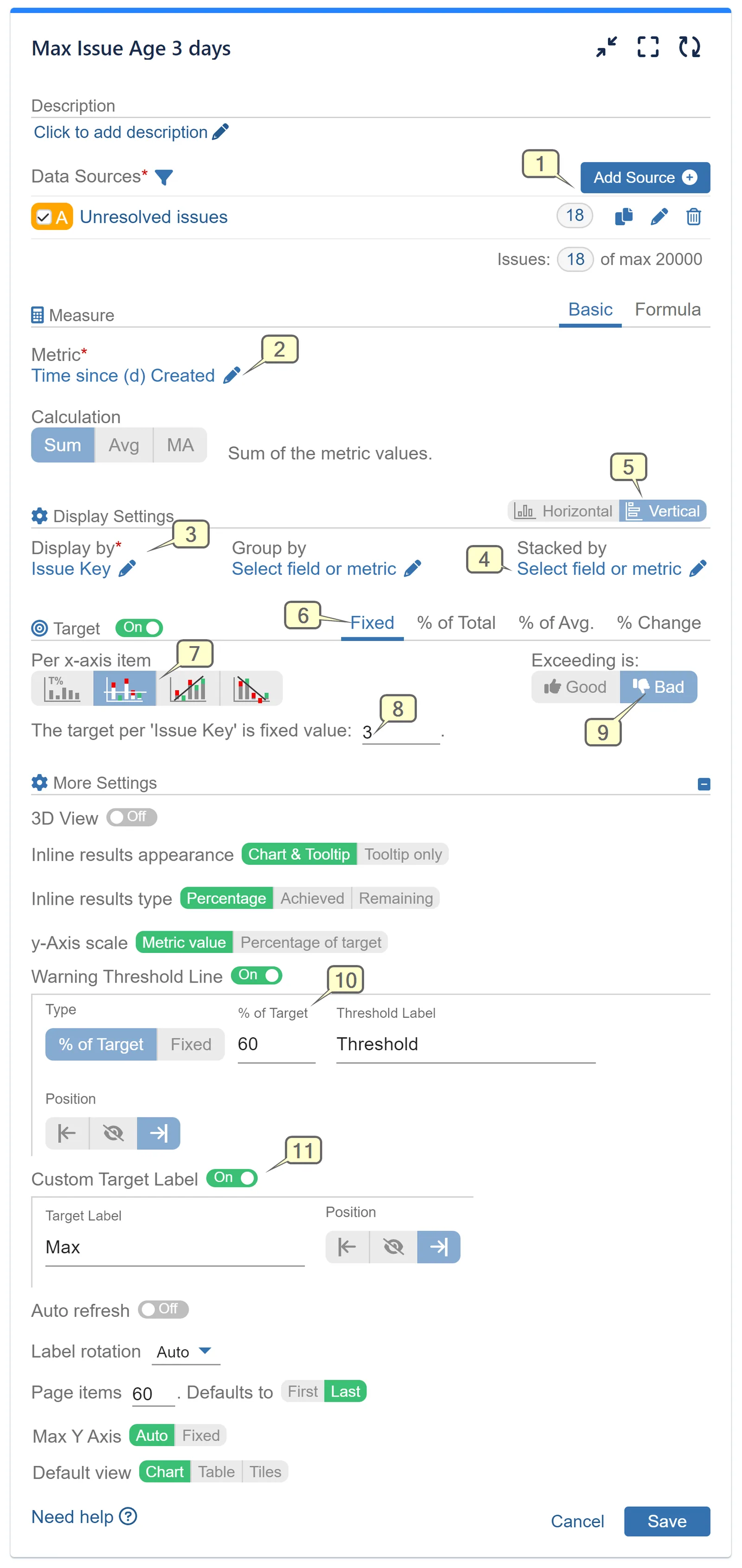 Max Issue Age KPI Settings Screen
