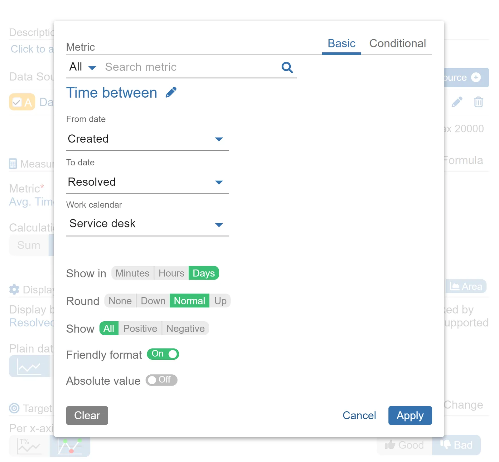 MTTR settings screen