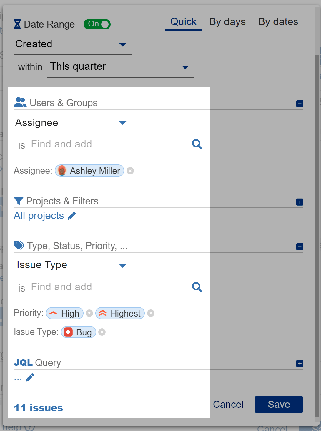 Data Source settings matching the saved filter