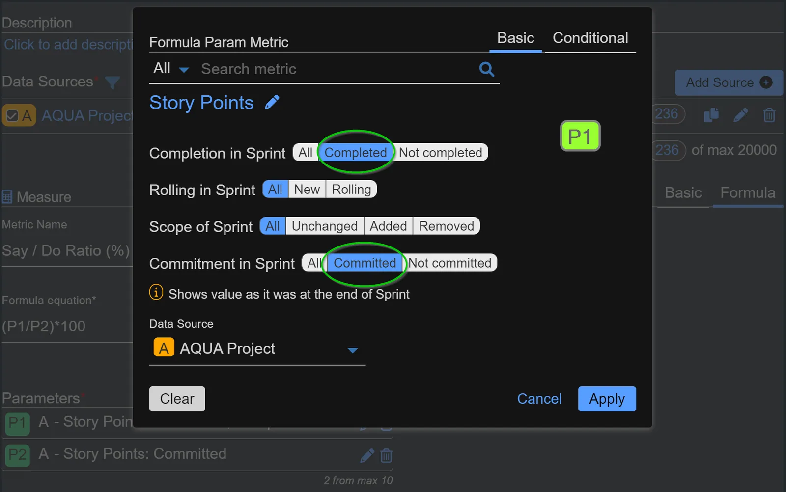 Metric settings