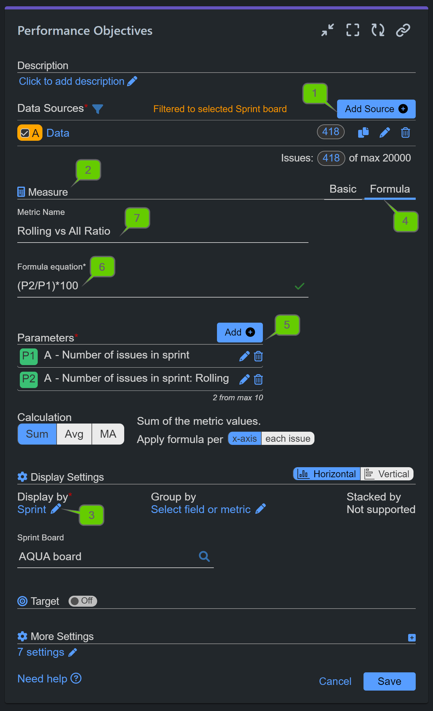 Configuration screen for Rolling vs all ratio report