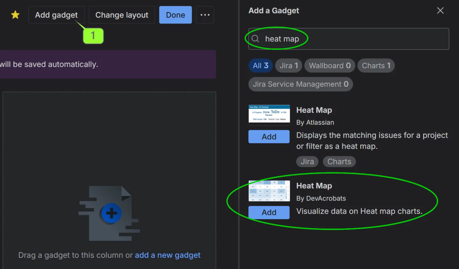 Add Heatmap gadget to Jira Dashboard